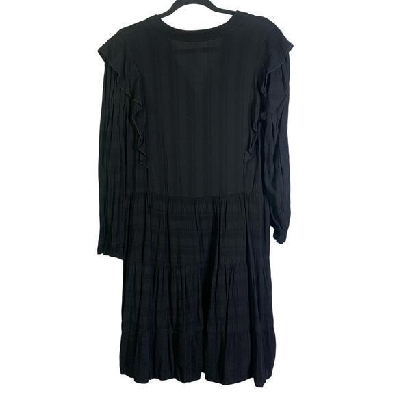 AMADI Dress Rossi Small Black Ruffled Boho Drop Waist V-Neck Tunic Anthropologie - Picture 3 of 13